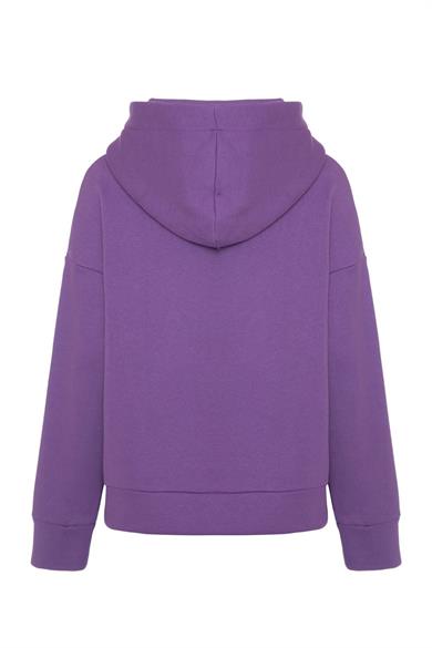 Hoodie Sweatshirt Şardonlu Mor