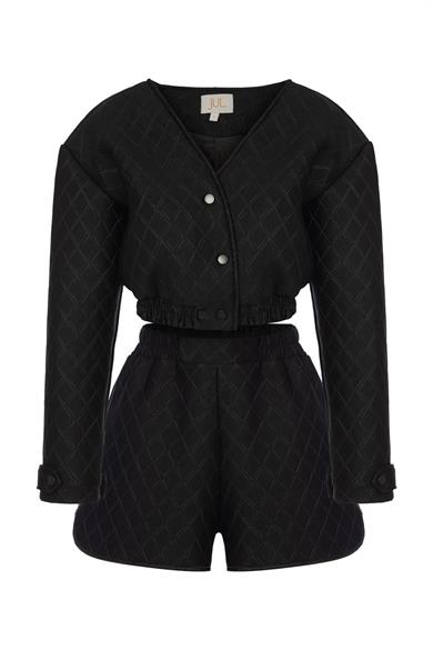 Kapitone Şort Siyah