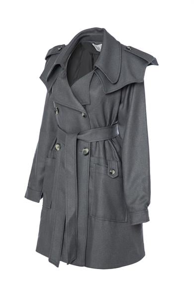Kaşe İnce Trençkot Gri