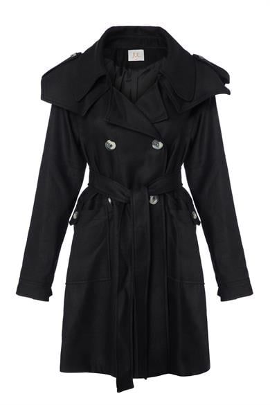 Kaşe İnce Trençkot Siyah