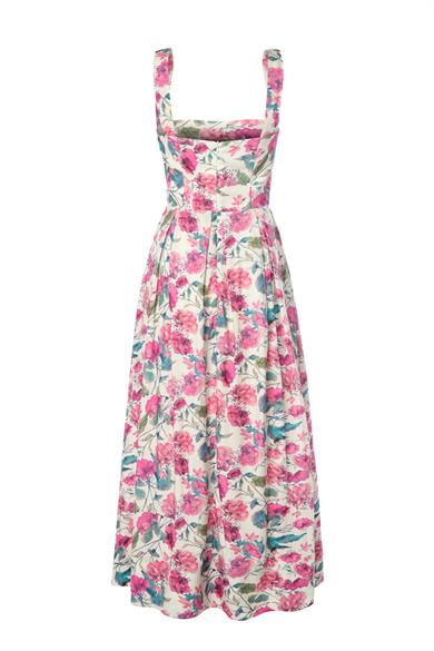 Kısa Juliet Elbise Pembe Krem Çiçekli