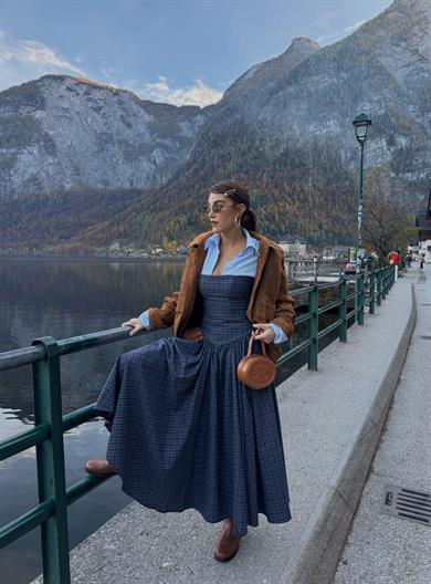 Pales Etek Lacivert Ekose