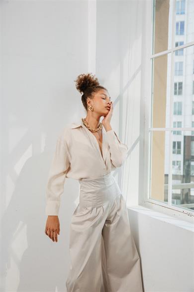 Pensli Yüksel Bel Pantolon Kemik