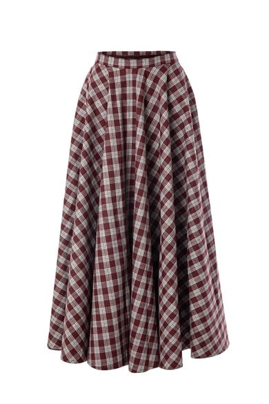 Plaid Etek Bordo