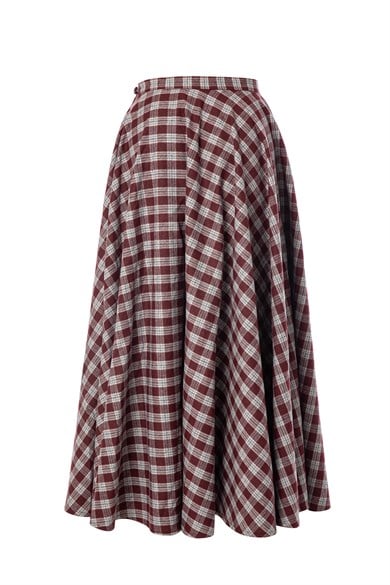 Plaid Etek Bordo