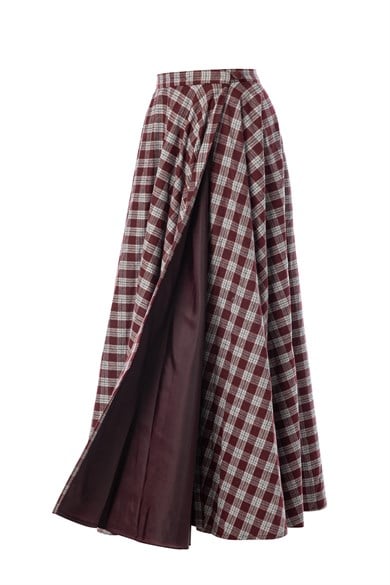 Plaid Etek Bordo