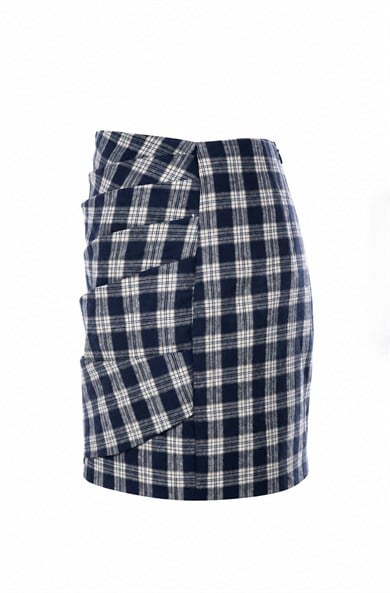 Plaid Mini Etek Lacivert