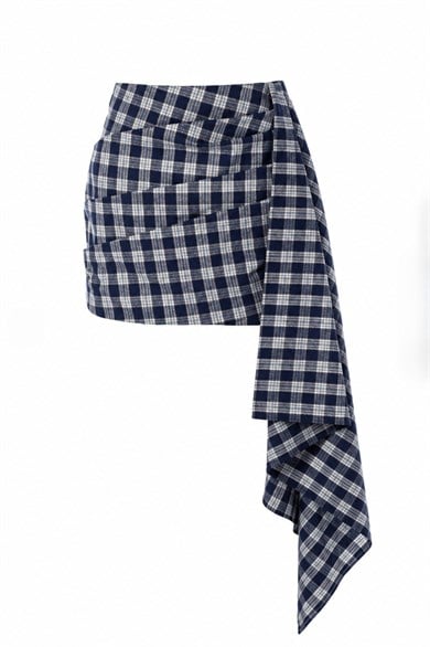 Plaid Mini Etek Lacivert