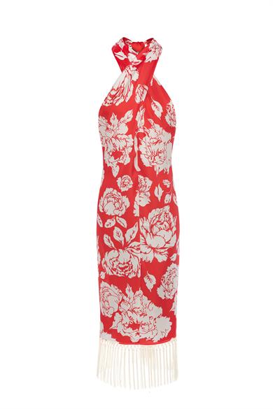 Püsküllü Elbise KİRMİZİ ECRU