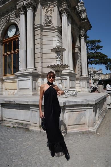 Püsküllü Elbise SİYAH LEOPAR