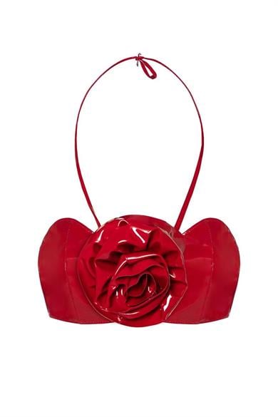 Rose Deri Büstiyer Kırmızı Rugan