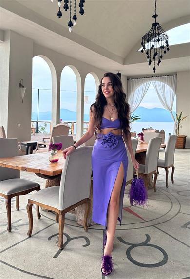 Rose Deri Büstiyer Mor