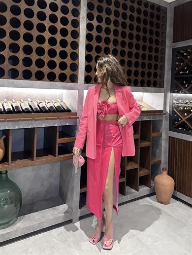 Rose Deri Büstiyer Pembe