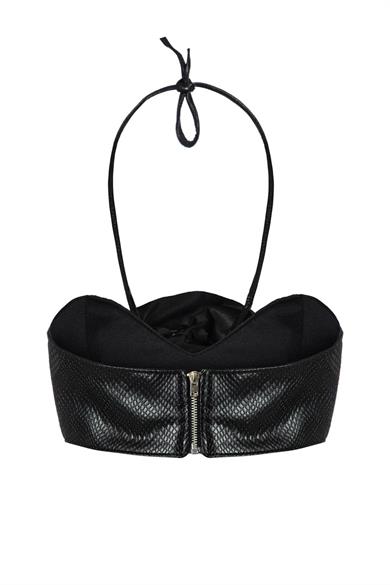 Rose Deri Büstiyer Siyah Kroko