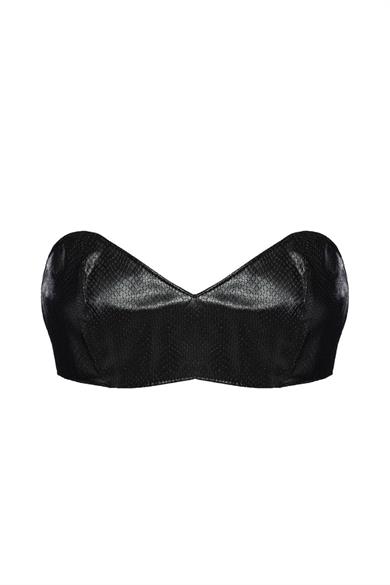 Rose Deri Büstiyer Siyah Kroko