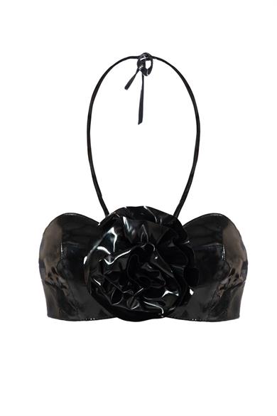 Rose Deri Büstiyer Siyah Rugan