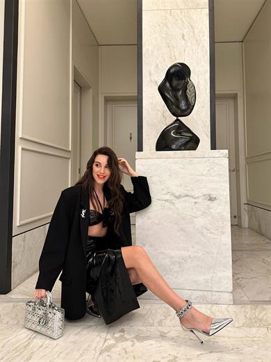 Rose Deri Büstiyer Siyah Rugan