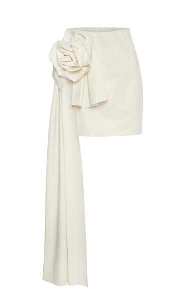 Rose Deri Mini Etek Beyaz