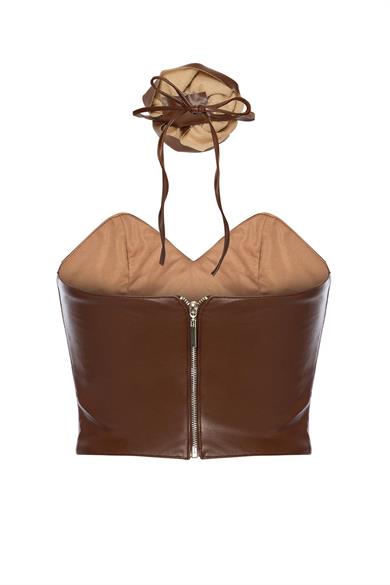 Rose Deri Büstiyer Kahverengi