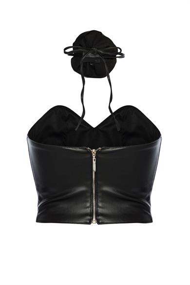 Rose Deri Büstiyer Siyah