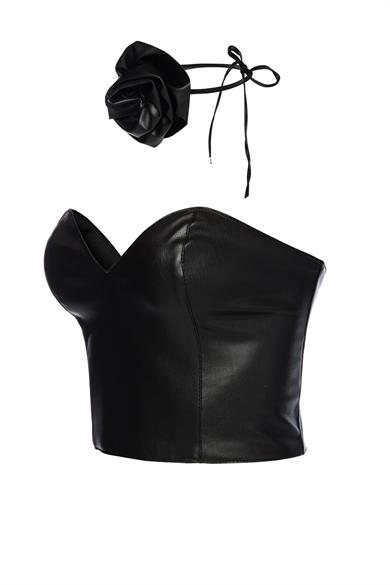 Rose Deri Büstiyer Siyah