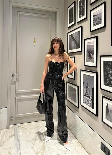 Rose Deri Büstiyer Siyah Rugan