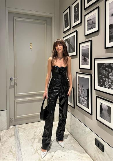 Rose Deri Büstiyer Siyah Rugan