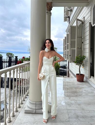 Rose Deri Uzun Pantolon Beyaz