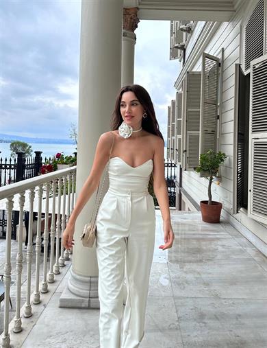 Rose Deri Uzun Pantolon Beyaz