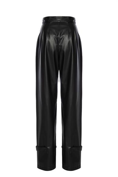 Rose Deri Uzun Pantolon Siyah