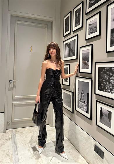 Rose Deri Uzun Pantolon Siyah Rugan