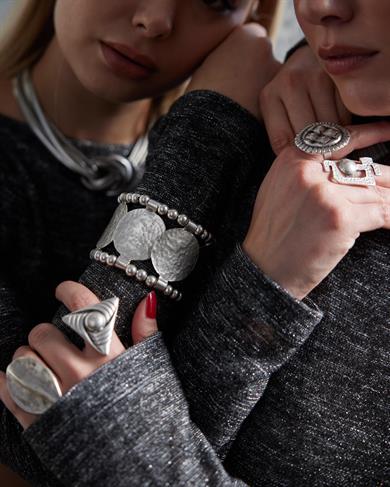 Silver Yuvarlak Plaka Bileklik