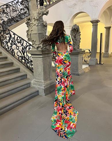 Sırtı Açık Gece Elbisesi Sarı