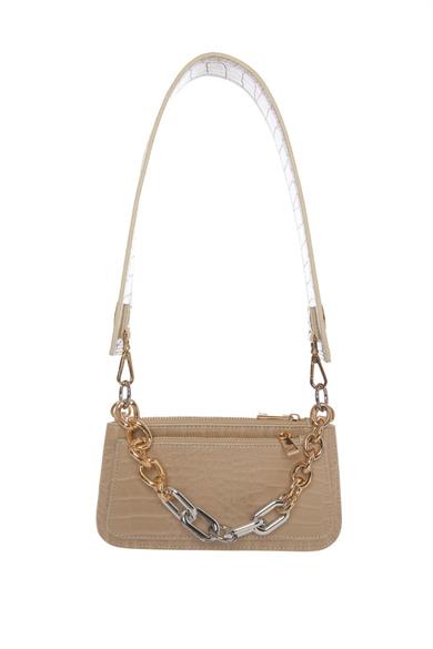 Üç Bölmeli Askılı Kol Çantası Bej