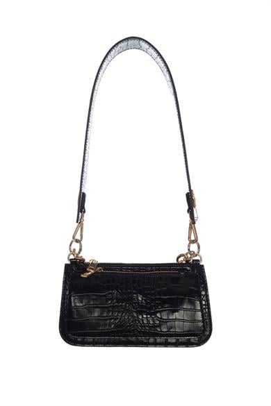 Üç Bölmeli Askılı Kol Çantası Siyah