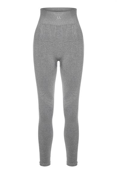 Uzun Kollu Crop Top - Tayt Takım Açık Gri