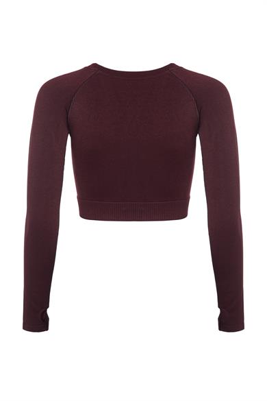 Uzun Kollu Crop Top - Tayt Takım Mat Bordo
