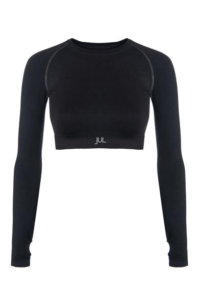 Uzun Kollu Crop Top - Tayt Takım Mat Siyah