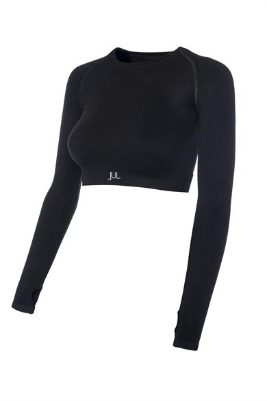 Uzun Kollu Crop Top - Tayt Takım Mat Siyah