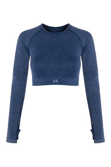 Uzun Kollu Crop Top - Tayt Takım Mavi