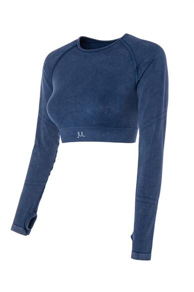 Uzun Kollu Crop Top - Tayt Takım Mavi