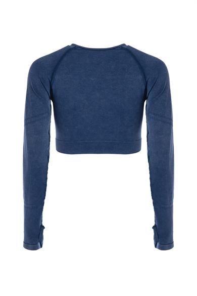 Uzun Kollu Crop Top - Tayt Takım Mavi