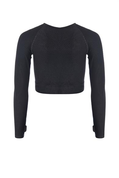 Uzun Kollu Crop Top - Tayt Takım Siyah