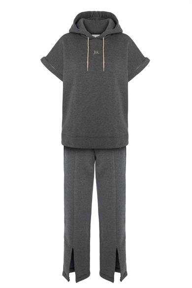 Vatkalı Kolsuz Sweatshirt Şardonlu Gri