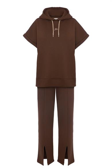 Vatkalı Kolsuz Sweatshirt Şardonlu Kahverengi