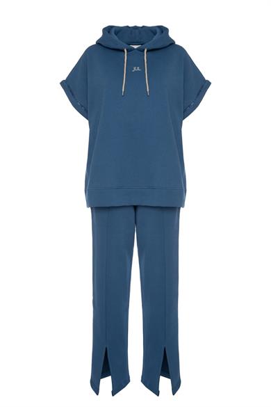 Vatkalı Kolsuz Sweatshirt Şardonlu Mavi