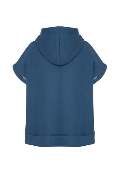 Vatkalı Kolsuz Sweatshirt Şardonlu Mavi