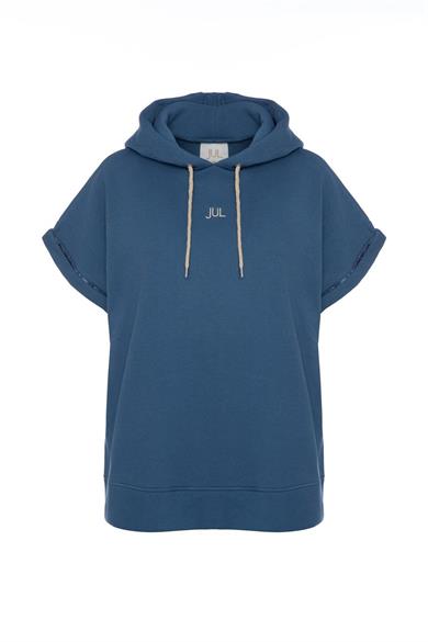 Vatkalı Kolsuz Sweatshirt Şardonlu Mavi