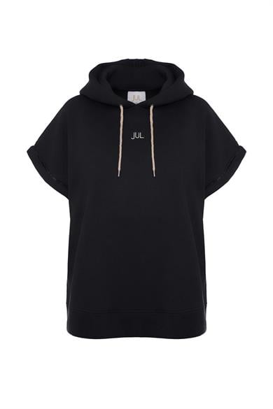 Vatkalı Kolsuz Sweatshirt Şardonlu Siyah