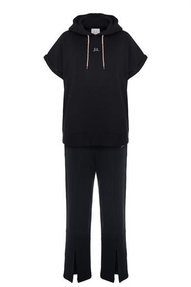 Vatkalı Kolsuz Sweatshirt Şardonlu Siyah